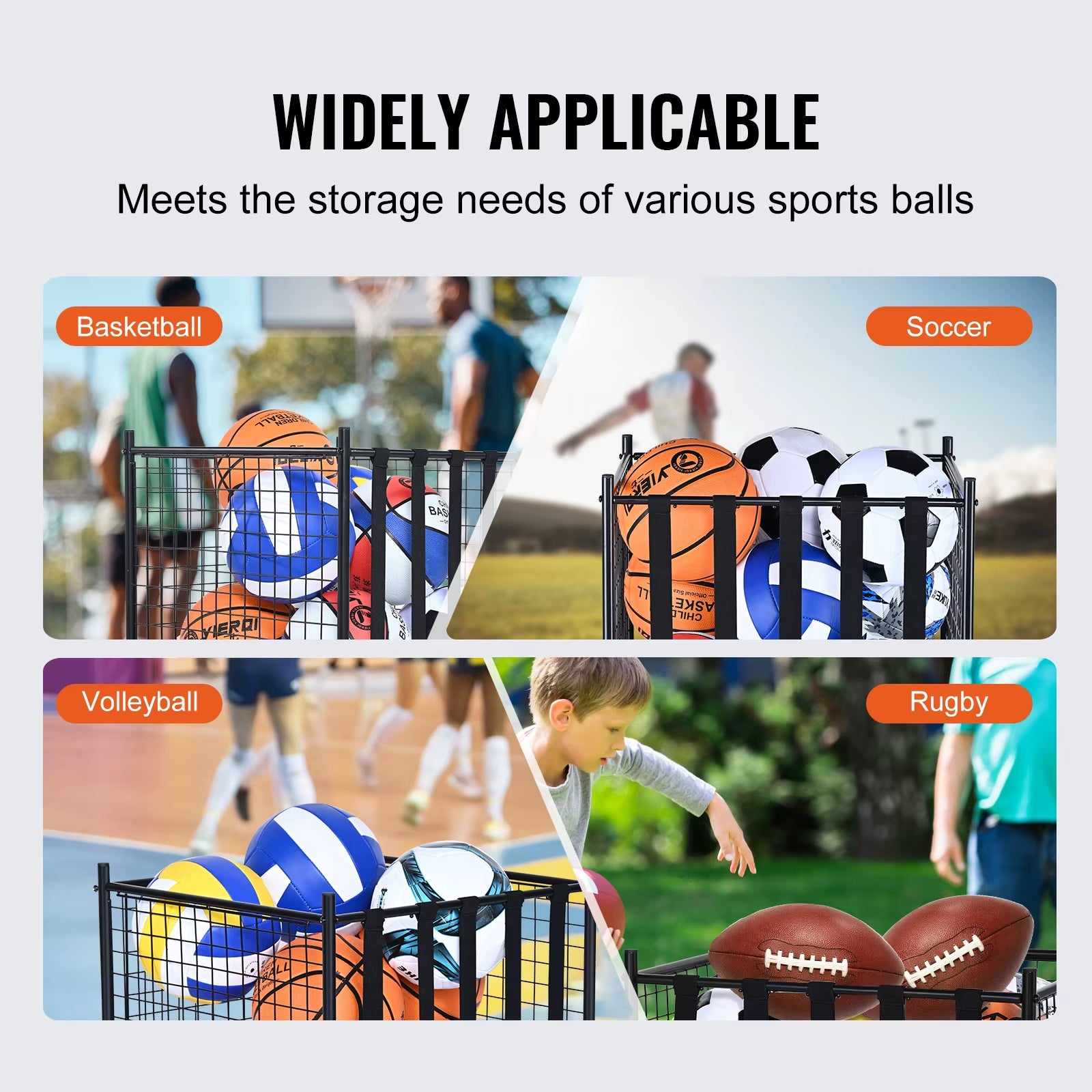 Succebuy Rolling Sports Ball Storage Cart Sport Equipment for Indoor Outdoor Steel Storage Rack for Garages Gym and Schools