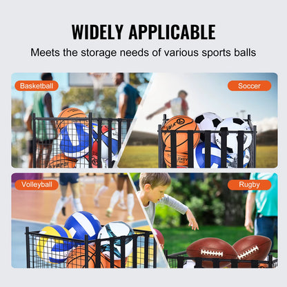 Succebuy Rolling Sports Ball Storage Cart Sport Equipment for Indoor Outdoor Steel Storage Rack for Garages Gym and Schools