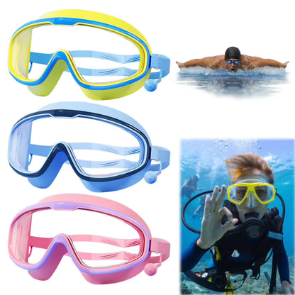 Kids Swim Goggles anti Fog Swimming Goggles with Earplugs HD Swim Glasses Large Frame Swim Sports Eyewear for Diving Snorkeling