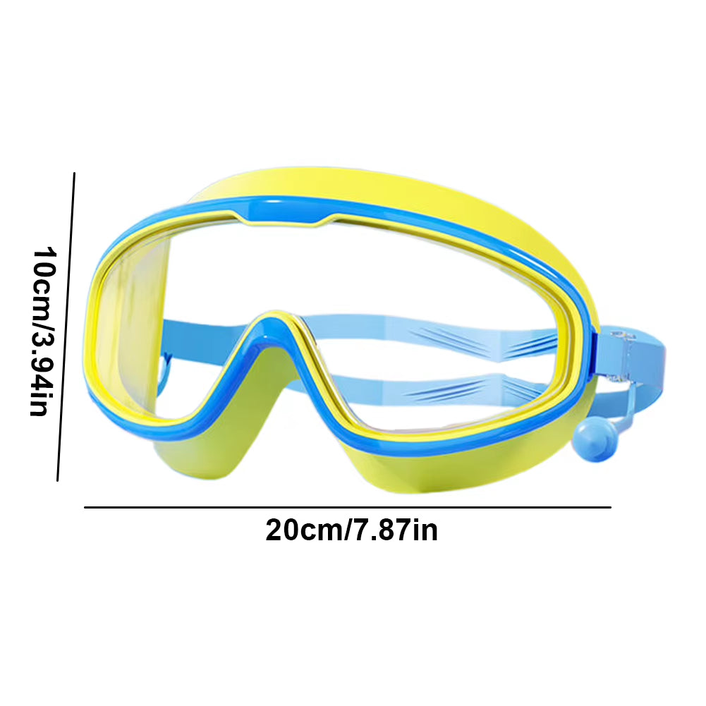 Kids Swim Goggles anti Fog Swimming Goggles with Earplugs HD Swim Glasses Large Frame Swim Sports Eyewear for Diving Snorkeling