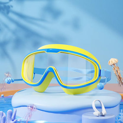 Kids Swim Goggles anti Fog Swimming Goggles with Earplugs HD Swim Glasses Large Frame Swim Sports Eyewear for Diving Snorkeling