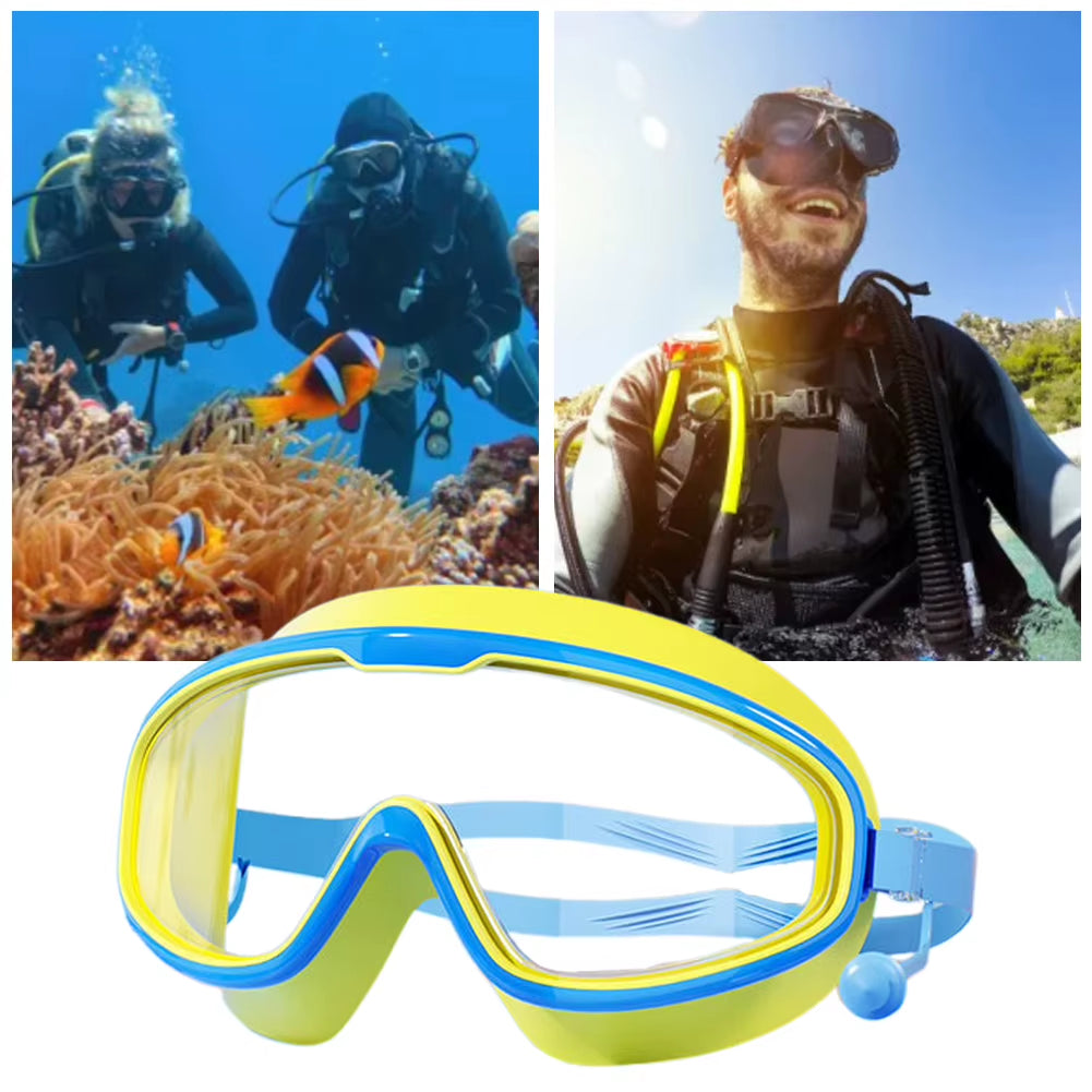 Kids Swim Goggles anti Fog Swimming Goggles with Earplugs HD Swim Glasses Large Frame Swim Sports Eyewear for Diving Snorkeling