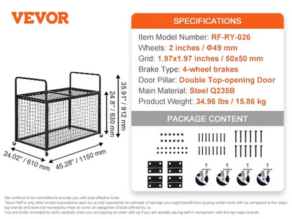 Succebuy Rolling Sports Ball Storage Cart Sport Equipment for Indoor Outdoor Steel Storage Rack for Garages Gym and Schools