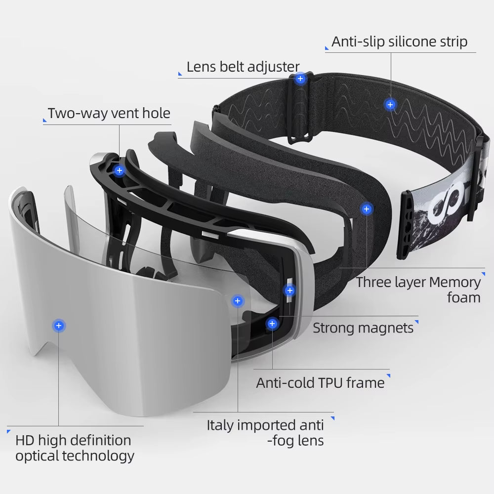 Winter Professional Men Women Ski Goggles Set Magnetic Quick-Change Double Layers Anti-Fog Snowboard Goggles Adults