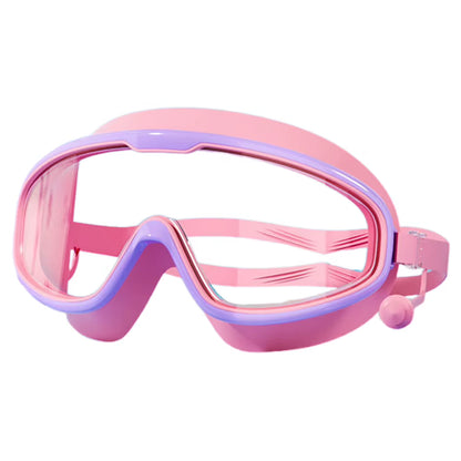 Kids Swim Goggles anti Fog Swimming Goggles with Earplugs HD Swim Glasses Large Frame Swim Sports Eyewear for Diving Snorkeling